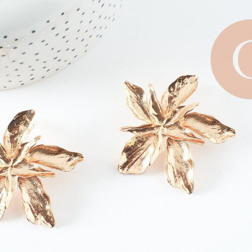 Boucles fleur xxl zamac doré 53mm, x1 paire (g9655)