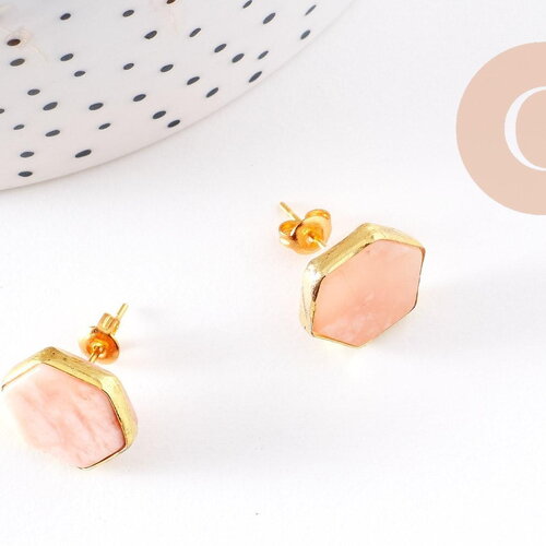 Boucles puces aventurine rose doré 18k, x2 (g2709)