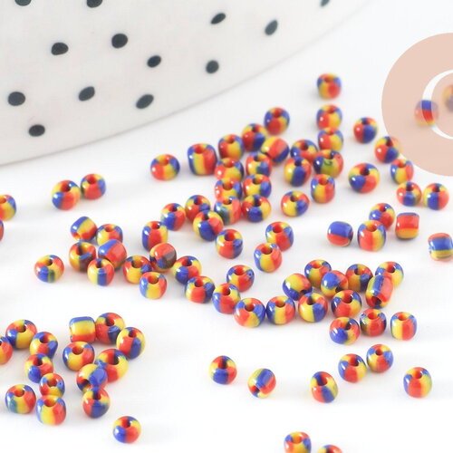 Petite perle rocaille rayé multicolore 1.5x2mm,perle rocaille multicolore, perle arc-en-ciel,perle africaine, x 10gr (g9491)