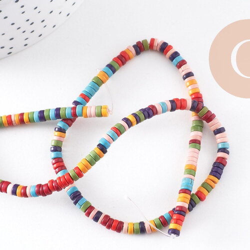 Perles rondes rondelles howlite multicolore, perles pierre,fabrication bijoux,perle heshi,howlite synthétique, fil de 160 perles, x1 g4500