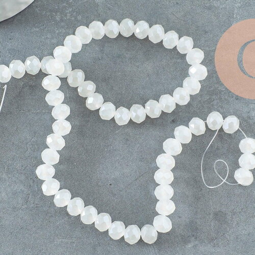 Perles toupies cristal blanc irisé 8x6mm, perles bijoux, cristal, verre facette, création bijoux,le fil de 49cm, x1 (g3386)