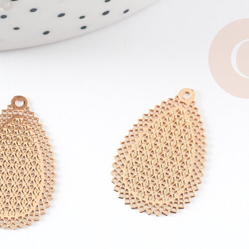Pendentif estampe filigrane goutte géométrique laiton doré 26mm, pendentif très fin et léger pour création de bijoux diy x2 g9203