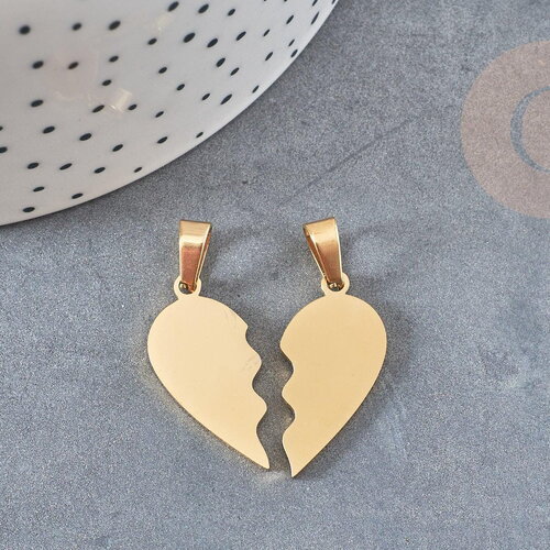 Pendentif médaille coeur acier doré séparable, pendentif acier doré sans nickel pour création bijoux amour et bff, 26.5mm, x2 g3633