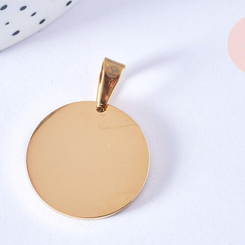 Pendentif rond acier inoxydable 304 doré à graver 25mm, x1 (g6874)