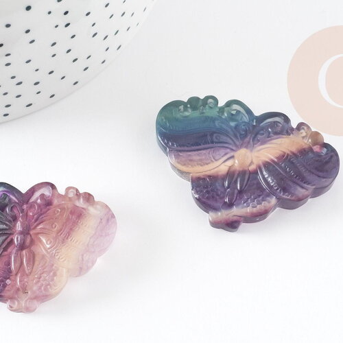 Pendentif papillon fluorite, pendentif en pierre naturelle, fluorite naturel 48mm, x1 (g3624)