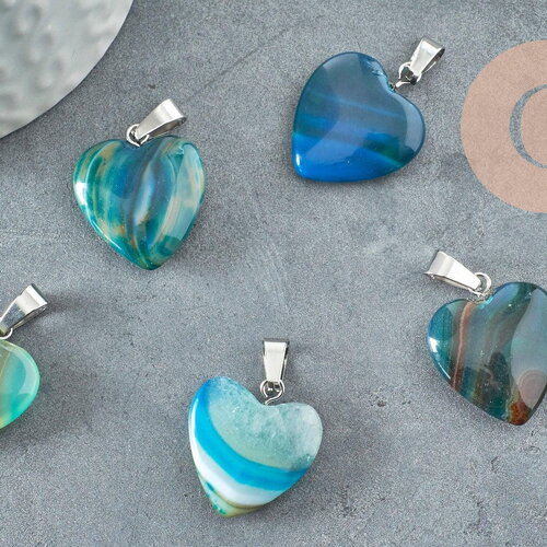 Pendentif coeur agate bleu ciel acier argenté, pierre agate naturelle bleue,création bijoux en pierre naturelle, 23mm, x1 g5182