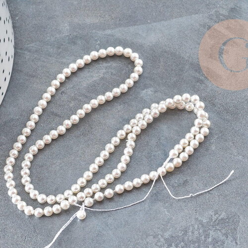 Perles rondes nacre blanche naturelle 3mm, création bijoux nacre coquillage, le fil de 41cm, x1 g9032