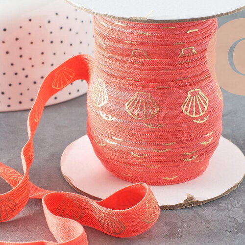 Ruban élastique orange corail or coquilage efjf 16mm,bracelet evjf,ruban mariage, x1 mètre (g4899)