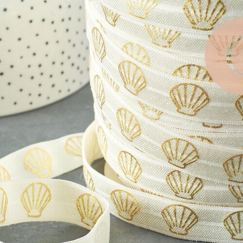 Ruban élastique écru or coquilage efjf, bracelet evjf,ruban mariage, scrapbooking,16mm, x1 ou x5 ou x10 mètres g1674