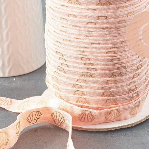 Ruban élastique rose clair or coquilage efjf,bracelet evjf,ruban mariage, scrapbooking,16mm, 1/5/10 mètres g2071
