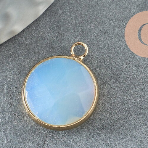 Pendentif rond opalite laiton doré 20mm, x1 (g1234)