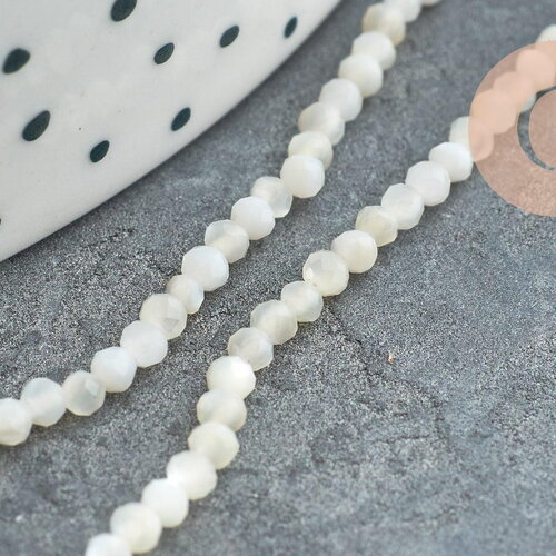 Perle nacre blanche naturelle ronde facettée,perle coquillage ivoire,perle coquillage,2mm, le fil de 40cm, x1 g5623