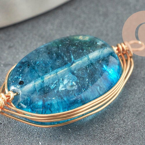 Pendentif connecteur ovale verre bleu laiton doré 23mm,création bijou cristal et or, x1 g4695