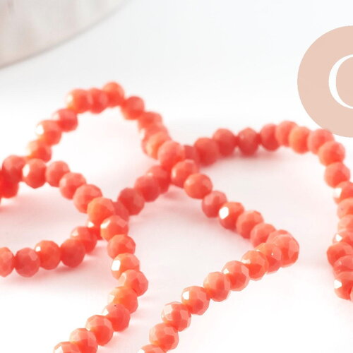 Perle toupie rose corail, perle cristal,perles verre,cristal, 3mm fil de 41 cm, x1 (g0620)