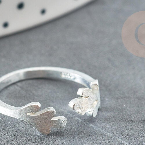 Bague réglable feuille argent 925 massif brossé 19mm, x1 (g9140)