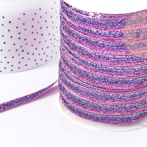 Ruban plat à paillettes polyester nylon violet 9.5~10mm , fabrication bijoux, x 1mètre g8908