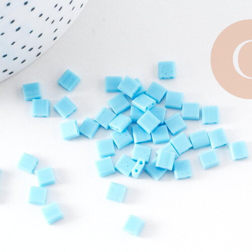 Perles rocaille carré verre rectangle bleu, perle carré création bracelet, perle tila,4.5mm,2 trous, x50 (4.8 gr) (g5481)