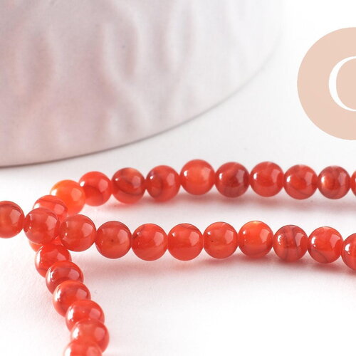 Perle ronde nacre naturelle teintée rouge 4mm, perles coquillage, x1 fil de 37.5cm (g9974)