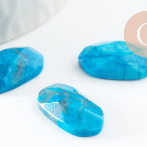 Cabochon rectangle howlite naturelle turquoise facetté 21.5mm, cabochon pierre naturelle, x1 (g9963)