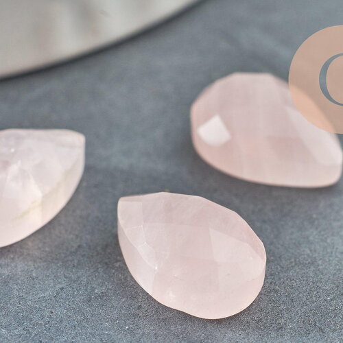 Cabochon goutte quartz rose facetté naturel 13x8mm, cabochon bijoux pierre naturelle x1 (g9962)