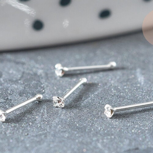 Piercing clou argent 925 massif cristal 1.5mm, x1 (g5150)