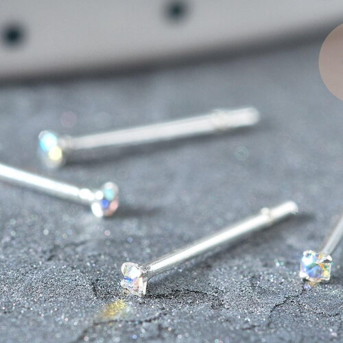 Piercing clou argent 925 massif strass irisé 1.5mm, x1 (g7597)