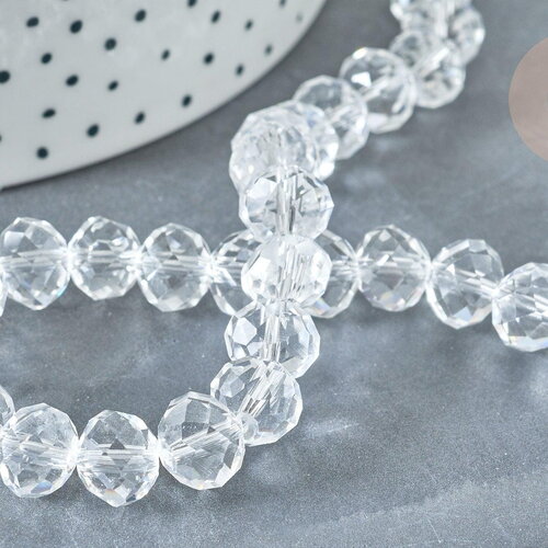 Perle ronde cristal facetté transparent 10mm, perles en verre diy, x10 (g8145)