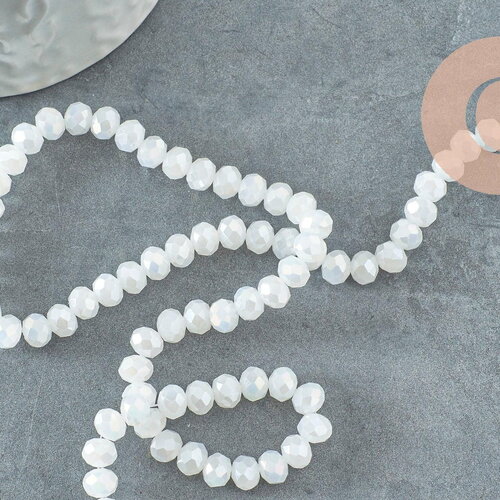 Perles toupies blanc irisé 6x4mm, perles bijoux, perle cristal, verre facette, fil de 42 cm x1 (g6137)