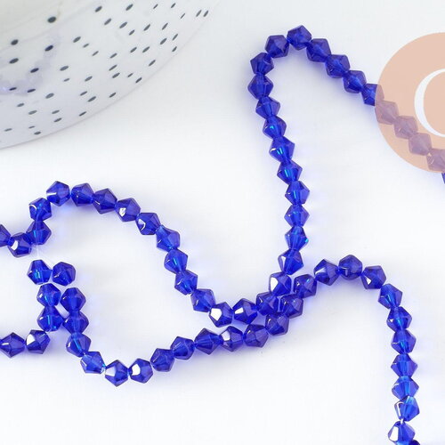 Perles cristal facette bleu roi transparent 4mm, cristal autrichien, perles bicone cristal toupies bleues,fil de 30 cm, x1 (g5834)