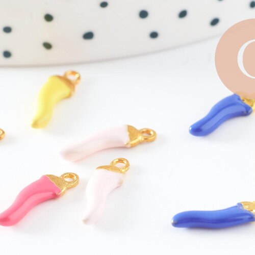 Pendentifs piment émail multicolore zamac doré 14.5mm, breloque colorée pour création bijoux, x5 g9540