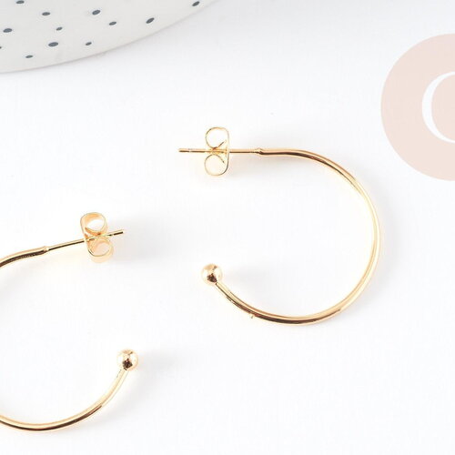 Boucles d'oreilles anneau demi-créole puce doré 18k 28mm, x2 (g3305)