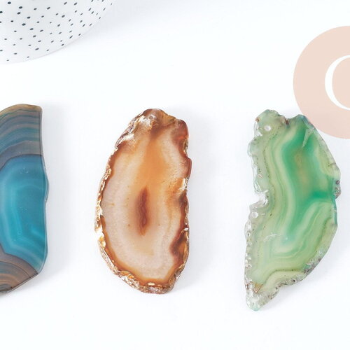 Tranche agate naturelle vert beige bleu 50-110mm, création bijoux pierre décoration x1 g8300
