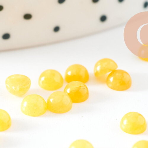 Cabochon rond jade naturel jaune 4mm, cabochon pierre naturelle, x1 (g9957)