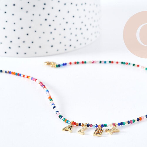 Kit collier vecchio multicolore personnalisé lettres zircon 40cm, coffrets et kits création de bijoux fantaisie diy, la pochette (g8749)