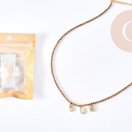 Kit collier vecchio doré personnalisé lettres zircon 40cm, coffrets et kits pour la création de bijoux fantaisie diy, la pochette (g8750)