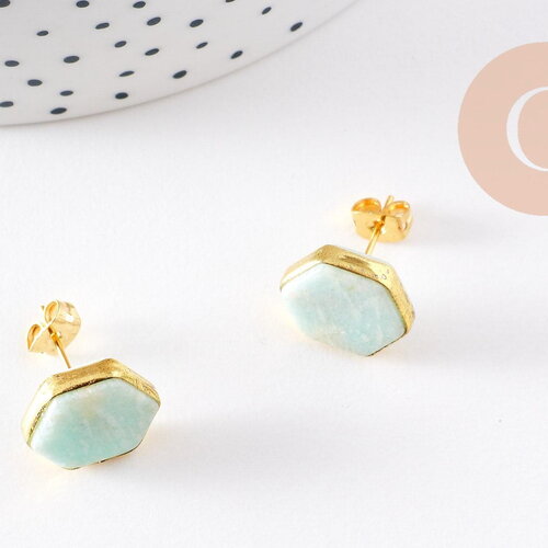 Boucles puces amazonite doré 18k 14mm, x2 (g3215)