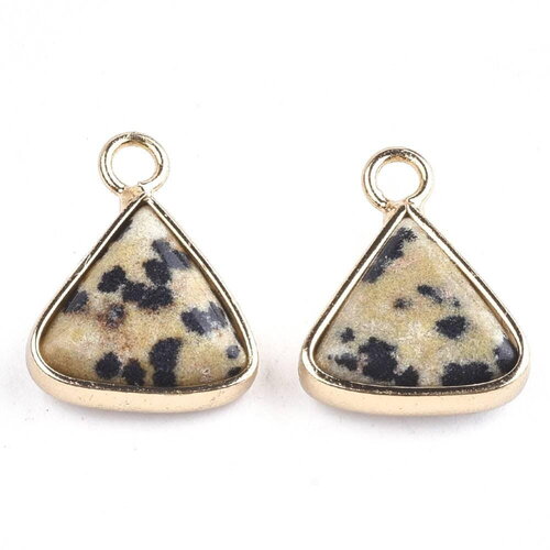 Pendentif triangle jaspe dalmatien,creation bijou pierre naturelle,pendentif bijoux,bracelet pierre,jaspe naturel,16mm, x1, g0976