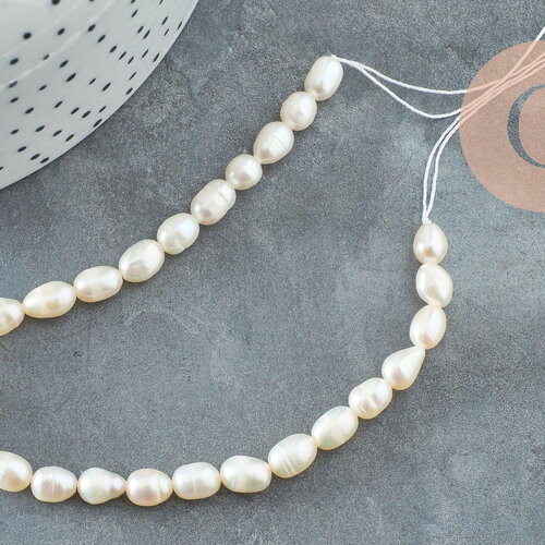 Perle naturelle blanche grain de riz 5-7mm grade a, x1 fil de 18cm (g6832)