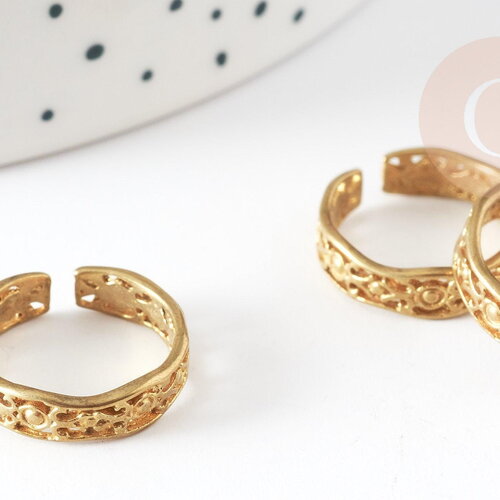 Bague réglable dentelle vague laiton brut 16mm, x2 (g3755)