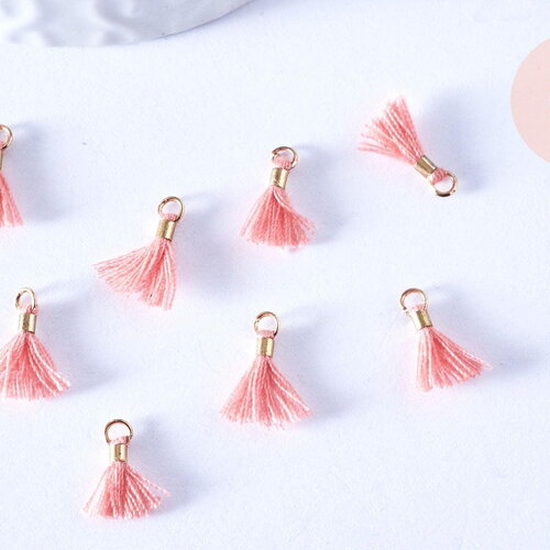 Pompon vieux rose clair polyestère support doré,décoration pompon, fabrication bijoux bohème,10-15mm, x10 g5605