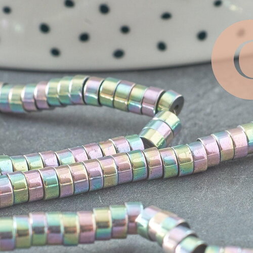 Perle rondelle hématite multicolores pastels 4mm, perle hématite,création bijoux,fil de 190, x1 perles (g3625)