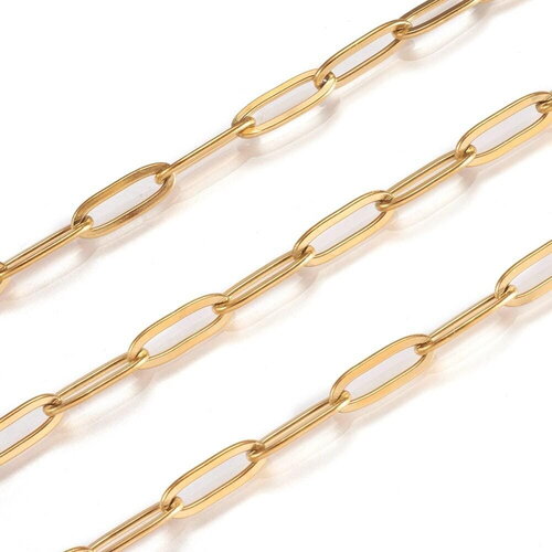 Chaine maille rectangle acier 304 inoxydable doré 11x4mm, x1 mètre (g5448)