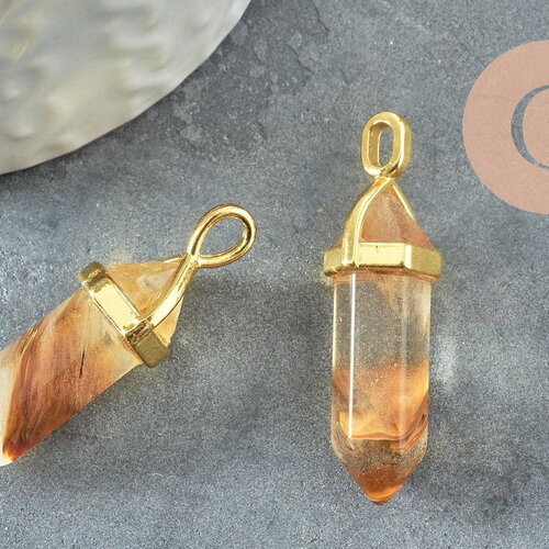 Pendentif quartz peau de tigre pointe zamac doré 37-40mm, création bijoux pierre naturelle, x1 g4446