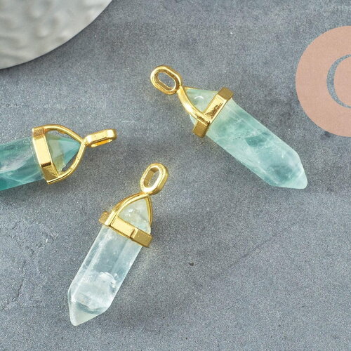 Pendentif pointe fluorite verte naturelle laiton doré 37-41mm,pendentif pierre naturelle, x1 g1445