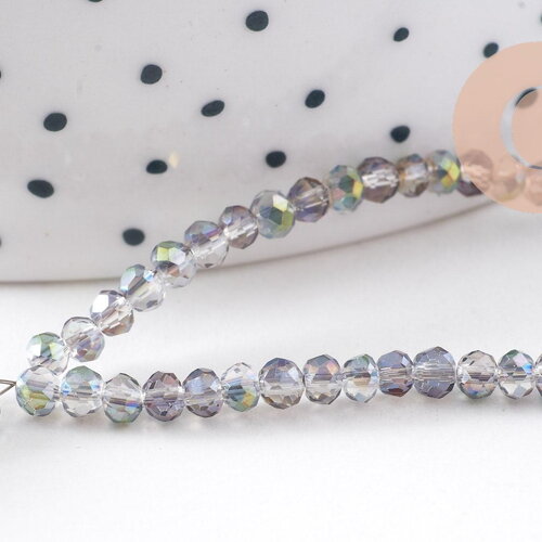Perles toupies gris irisé, perles bijoux, perle cristal, fourniture créative,verre gris irisé,perle verre facette, fil de 200, 2.5mm (g0621)