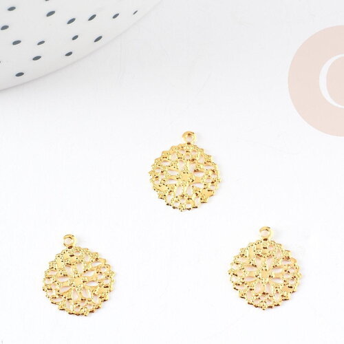 Pendentif fleur filigrane laiton doré 15mm, pendentif dentelle pour creation bijoux x50 g1291