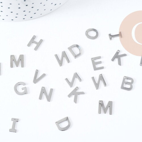 Pendentif lettre initiale acier 201 inoxydable 11mm, pendentif argenté sans nickel x1 g8970