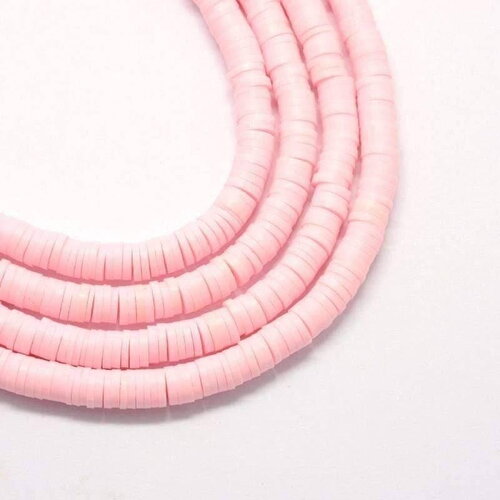 Perles polymère rose clair,fabrication bijoux heishi 4mm,perles plastique,perle heishi,perle disque, 4mm,le fil de 380 perles,g2346