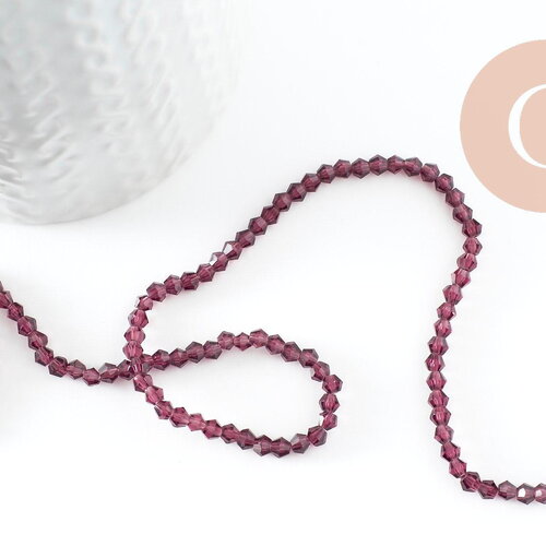 Perles cristal toupies facette violet transparent,perles bijoux,perle bicone facette,3 mm, fil de 38 cm x1 (g1424)
