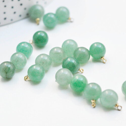 Pendentif goutte rond aventurine verte, support doré, création bijoux pierre naturelle, pendentif pierre naturelle, 14mm, x1, g4564